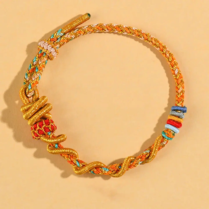 Buddha Stones Colorful String Snake Dragon Year of the Snake Luck Bracelet - BWOOOH - Orange Adamantine knot - Bracelet