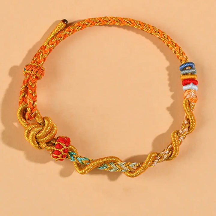 Buddha Stones Colorful String Snake Dragon Year of the Snake Luck Bracelet - BWOOOH - Orange Dimple Knot - Bracelet