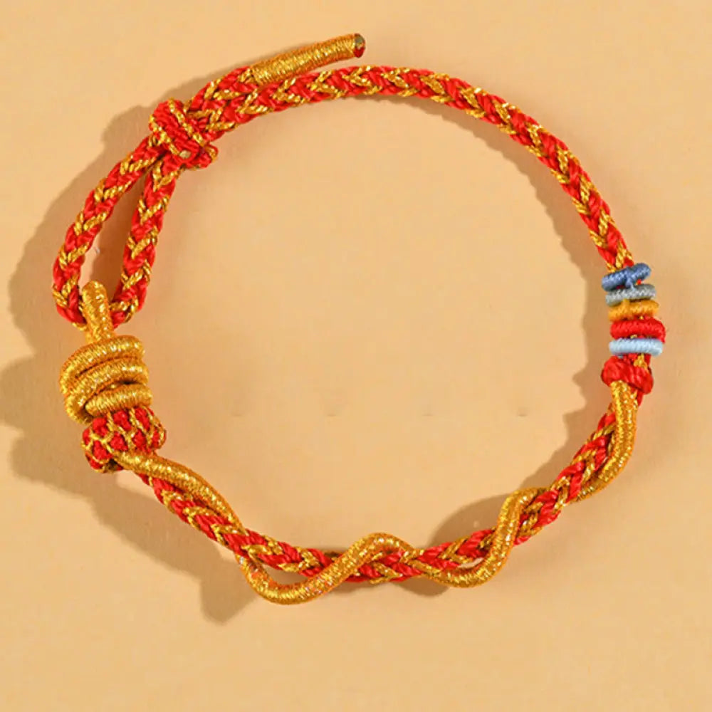 Buddha Stones Colorful String Snake Dragon Year of the Snake Luck Bracelet - BWOOOH - Red Gold Adamantine knot