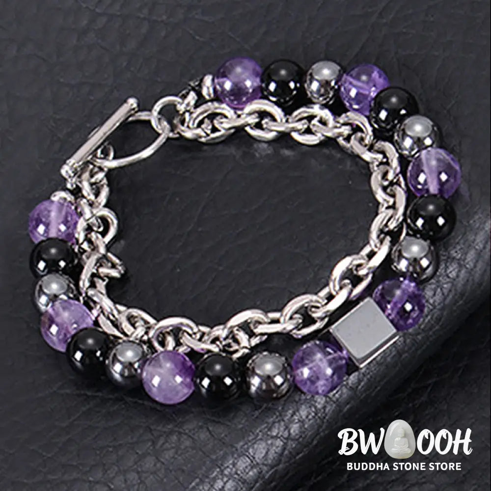 Buddha Stones Colorful Tiger Eye Frosted Stone Black Magnetite Titanium Steel Double Wrap Protection Bracelet - BWOOOH