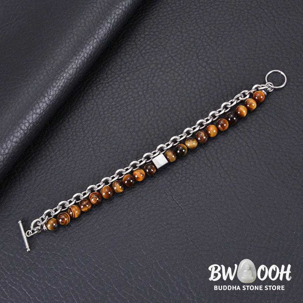 Buddha Stones Colorful Tiger Eye Frosted Stone Black Magnetite Titanium Steel Double Wrap Protection Bracelet - BWOOOH
