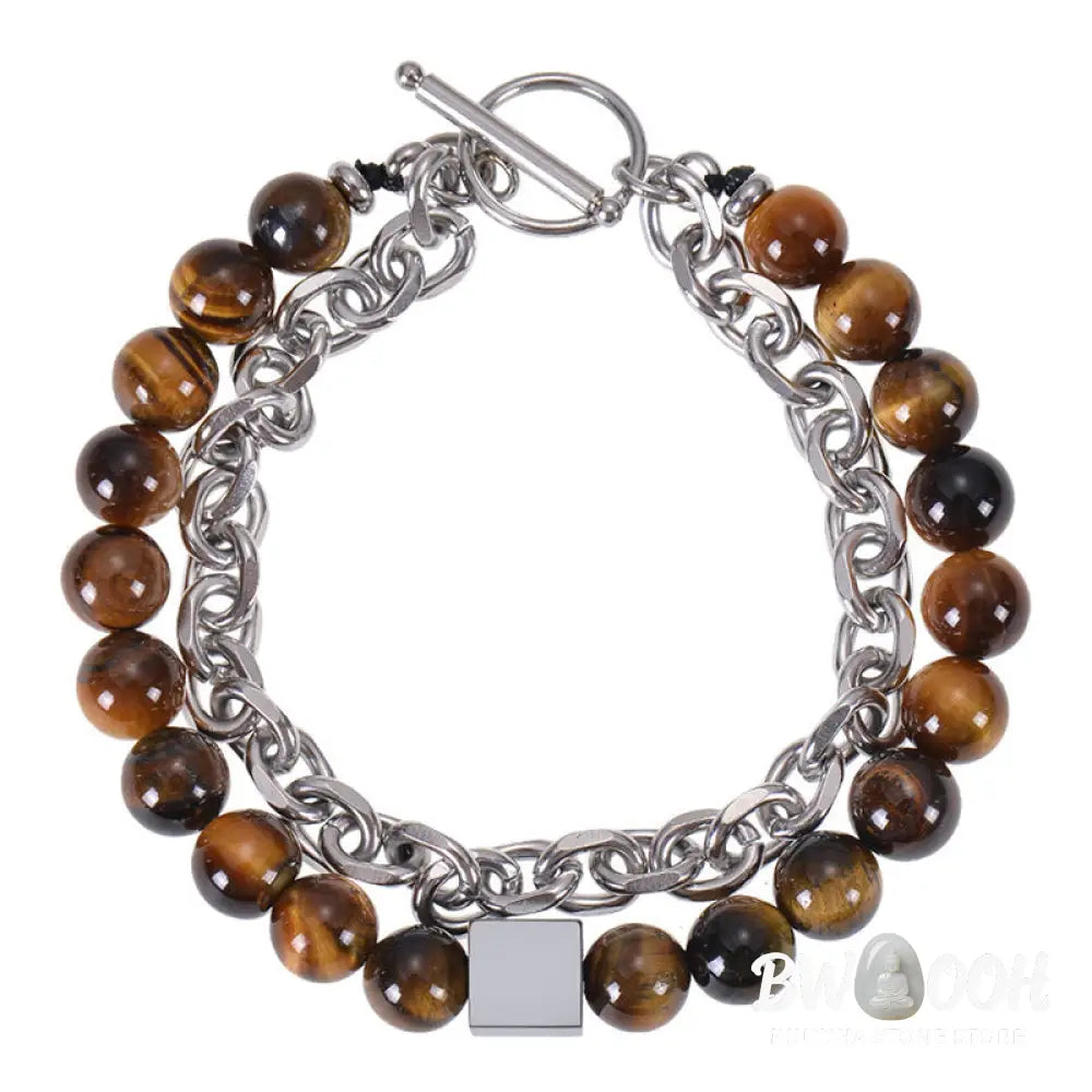 Buddha Stones Colorful Tiger Eye Frosted Stone Black Magnetite Titanium Steel Double Wrap Protection Bracelet - BWOOOH