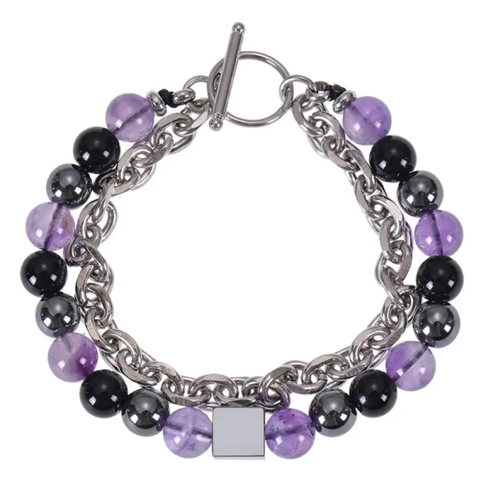 Buddha Stones Colorful Tiger Eye Frosted Stone Black Magnetite Titanium Steel Double Wrap Protection Bracelet - BWOOOH