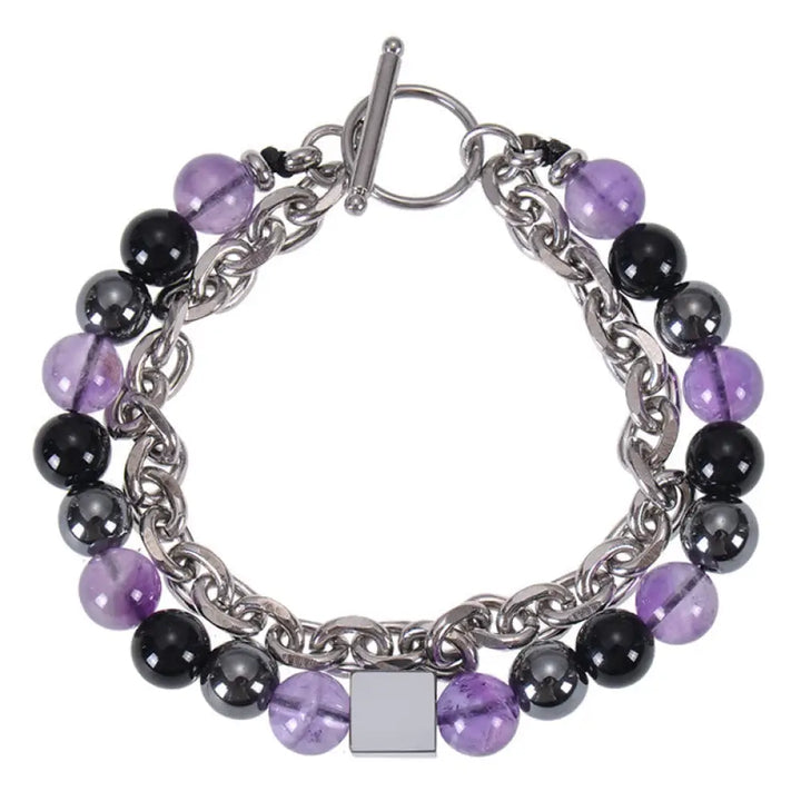 Buddha Stones Colorful Tiger Eye Frosted Stone Black Magnetite Titanium Steel Double Wrap Protection Bracelet - BWOOOH