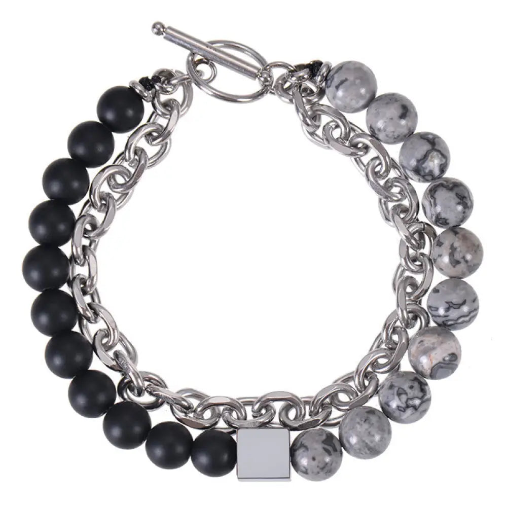 Buddha Stones Colorful Tiger Eye Frosted Stone Black Magnetite Titanium Steel Double Wrap Protection Bracelet - BWOOOH