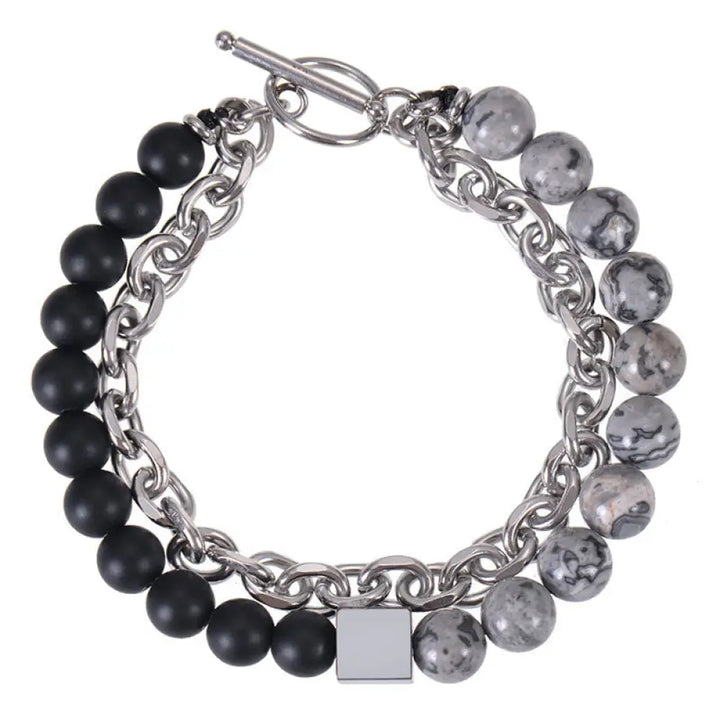 Buddha Stones Colorful Tiger Eye Frosted Stone Black Magnetite Titanium Steel Double Wrap Protection Bracelet - BWOOOH