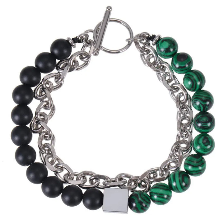 Buddha Stones Colorful Tiger Eye Frosted Stone Black Magnetite Titanium Steel Double Wrap Protection Bracelet - BWOOOH