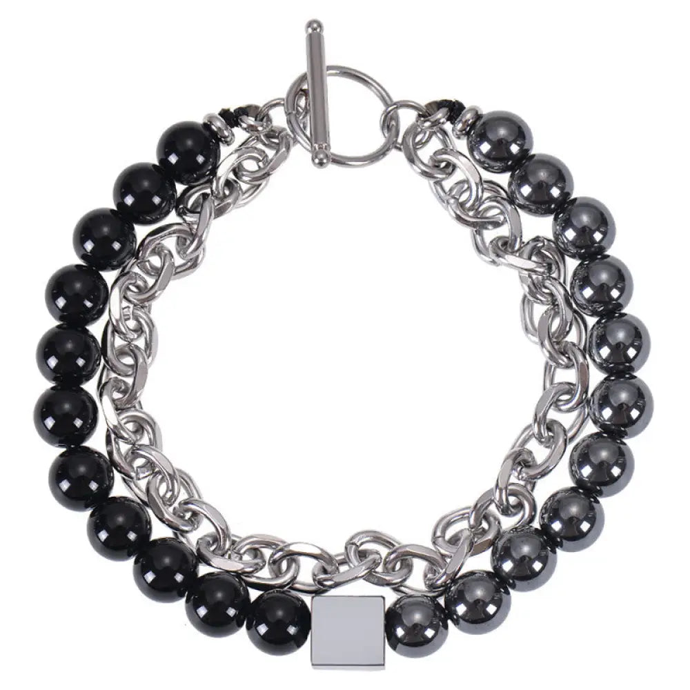Buddha Stones Colorful Tiger Eye Frosted Stone Black Magnetite Titanium Steel Double Wrap Protection Bracelet - BWOOOH