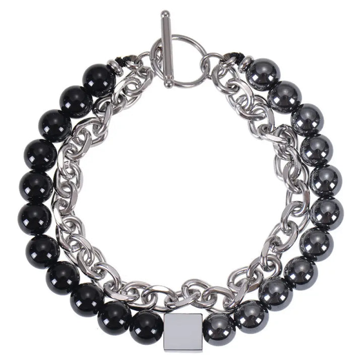 Buddha Stones Colorful Tiger Eye Frosted Stone Black Magnetite Titanium Steel Double Wrap Protection Bracelet - BWOOOH
