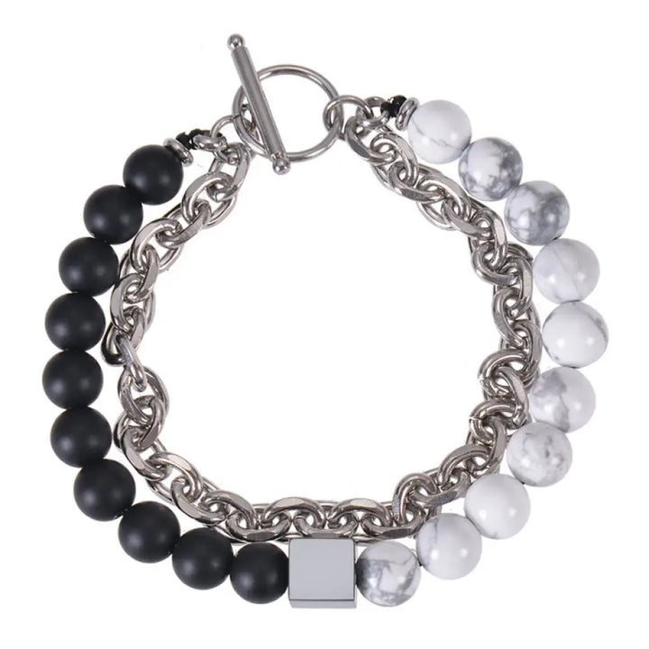 Buddha Stones Colorful Tiger Eye Frosted Stone Black Magnetite Titanium Steel Double Wrap Protection Bracelet - BWOOOH
