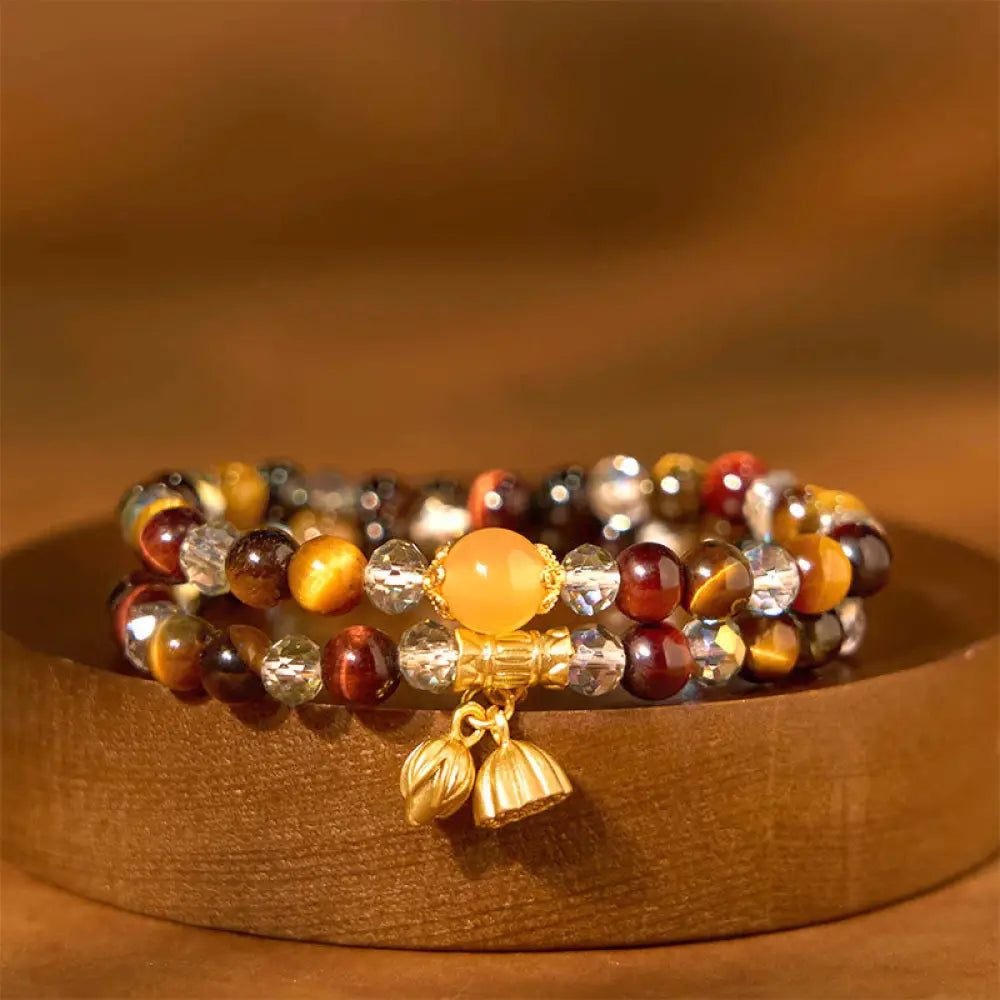BWOOOH Colorful Tiger Eye Lotus Multi-circle Elastic Rope Protection Bracelet - BWOOOH - Tiger Eye(Wrist