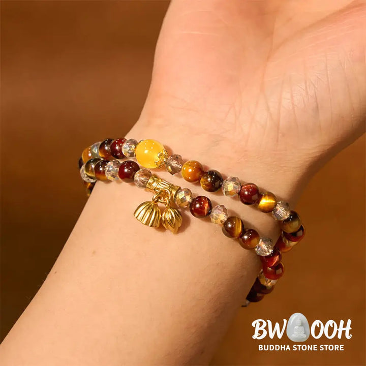 Buddha Stones Colorful Tiger Eye Lotus Multi-circle Elastic Rope Protection Bracelet - BWOOOH - Tiger Eye(Wrist