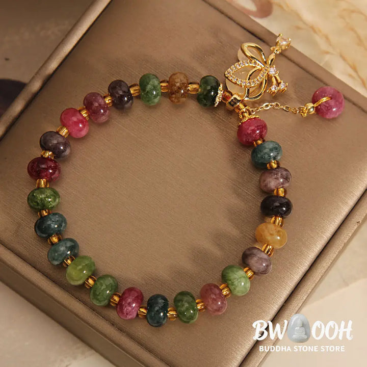 Buddha Stones Colorful Tourmaline Butterfly Charm Wisdom Bracelet - BWOOOH - Tourmaline(Positive♥Love)(Wrist