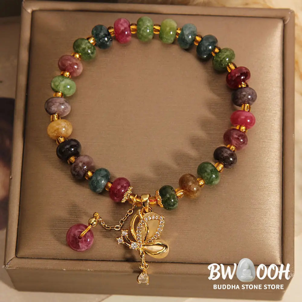 Buddha Stones Colorful Tourmaline Butterfly Charm Wisdom Bracelet - BWOOOH - Tourmaline(Positive♥Love)(Wrist