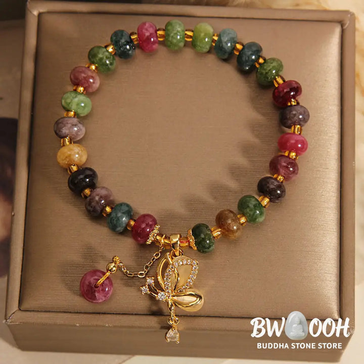 Buddha Stones Colorful Tourmaline Butterfly Charm Wisdom Bracelet - BWOOOH - Tourmaline(Positive♥Love)(Wrist
