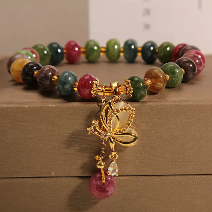BWOOOH Colorful Tourmaline Butterfly Charm Wisdom Bracelet - BWOOOH - Tourmaline(Positive♥Love)(Wrist