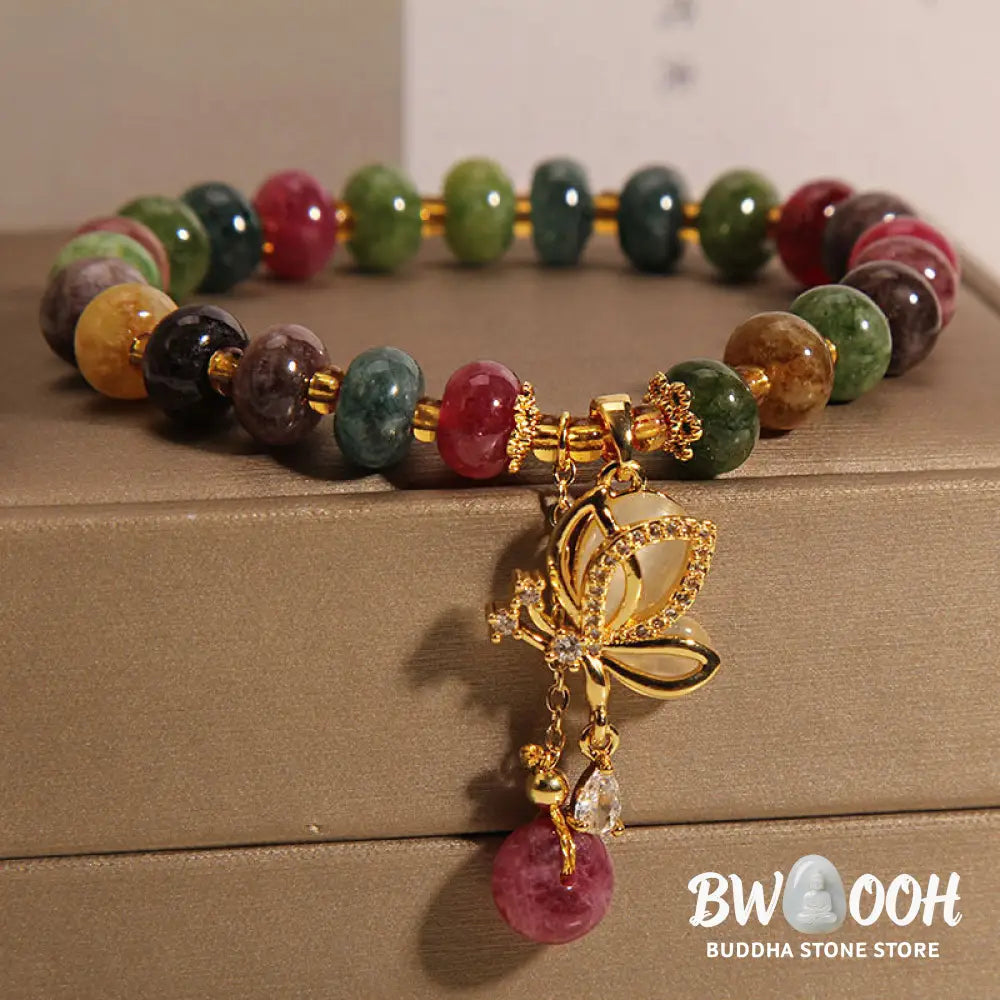 Buddha Stones Colorful Tourmaline Butterfly Charm Wisdom Bracelet - BWOOOH - Tourmaline(Positive♥Love)(Wrist