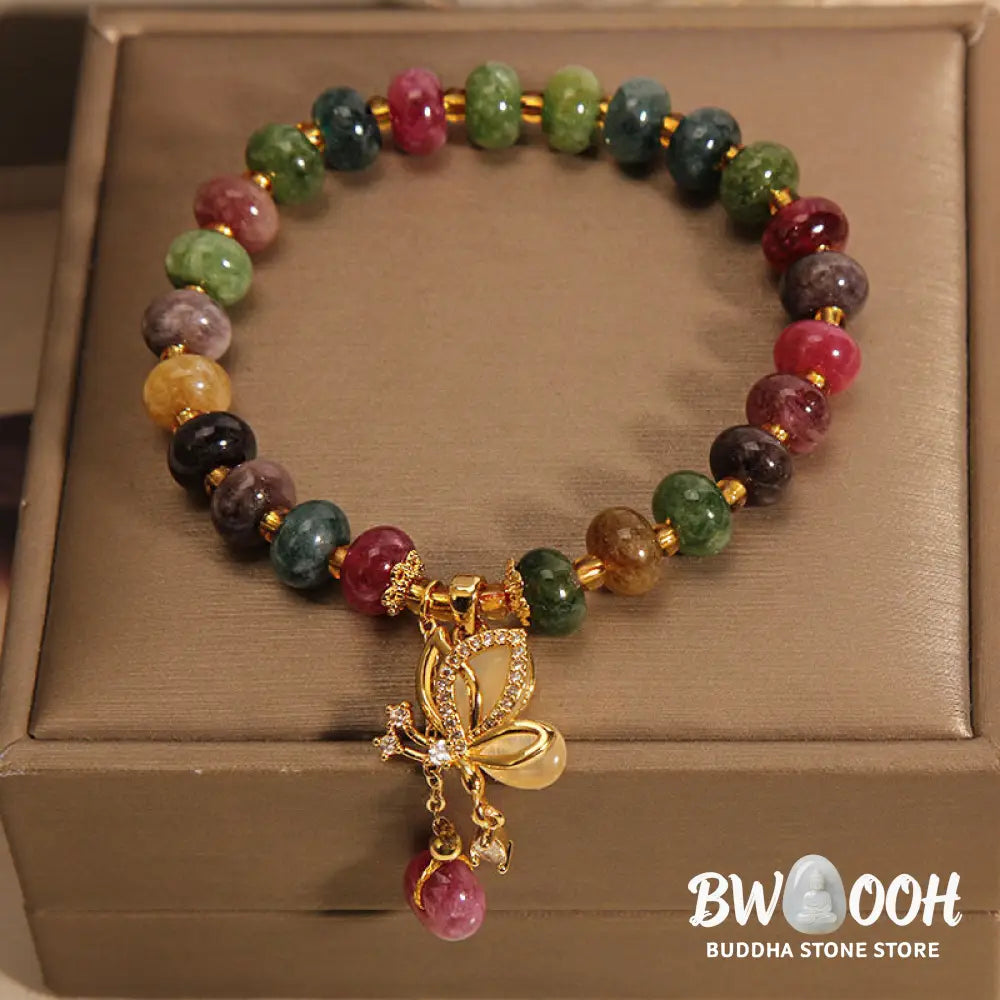 Buddha Stones Colorful Tourmaline Butterfly Charm Wisdom Bracelet - BWOOOH - Tourmaline(Positive♥Love)(Wrist