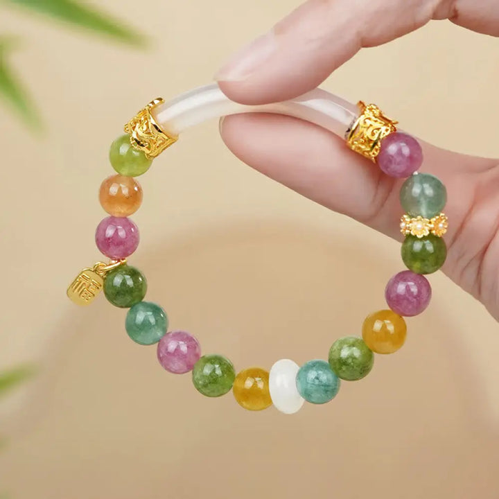 BWOOOH Colorful Tourmaline Chalcedony Positive Fu Character Charm Bracelet - BWOOOH - Tourmaline(Wrist