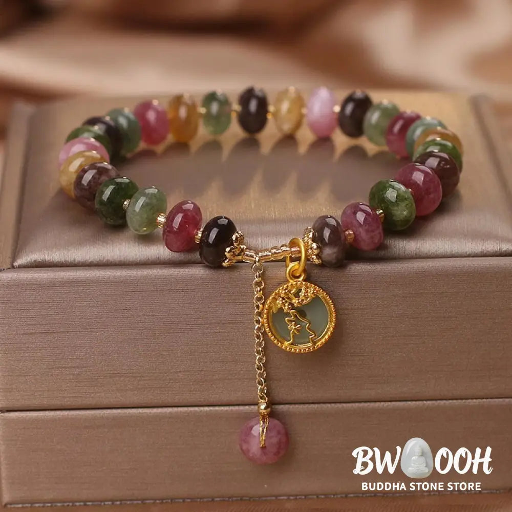 Buddha Stones Colorful Tourmaline Cute Flower Rabbit Charm Love Bracelet - BWOOOH - Tourmaline(Positive♥Love)(Wrist