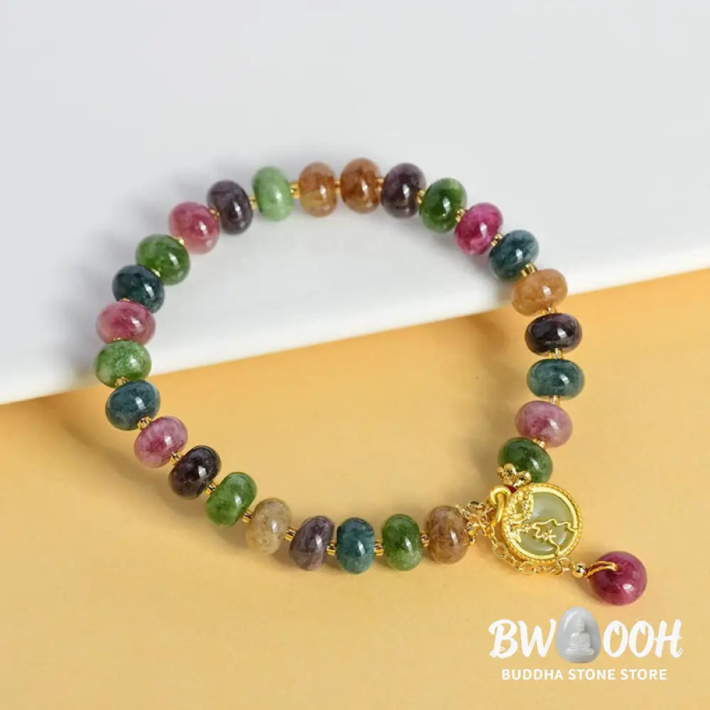 Buddha Stones Colorful Tourmaline Cute Flower Rabbit Charm Love Bracelet - BWOOOH - Tourmaline(Positive♥Love)(Wrist