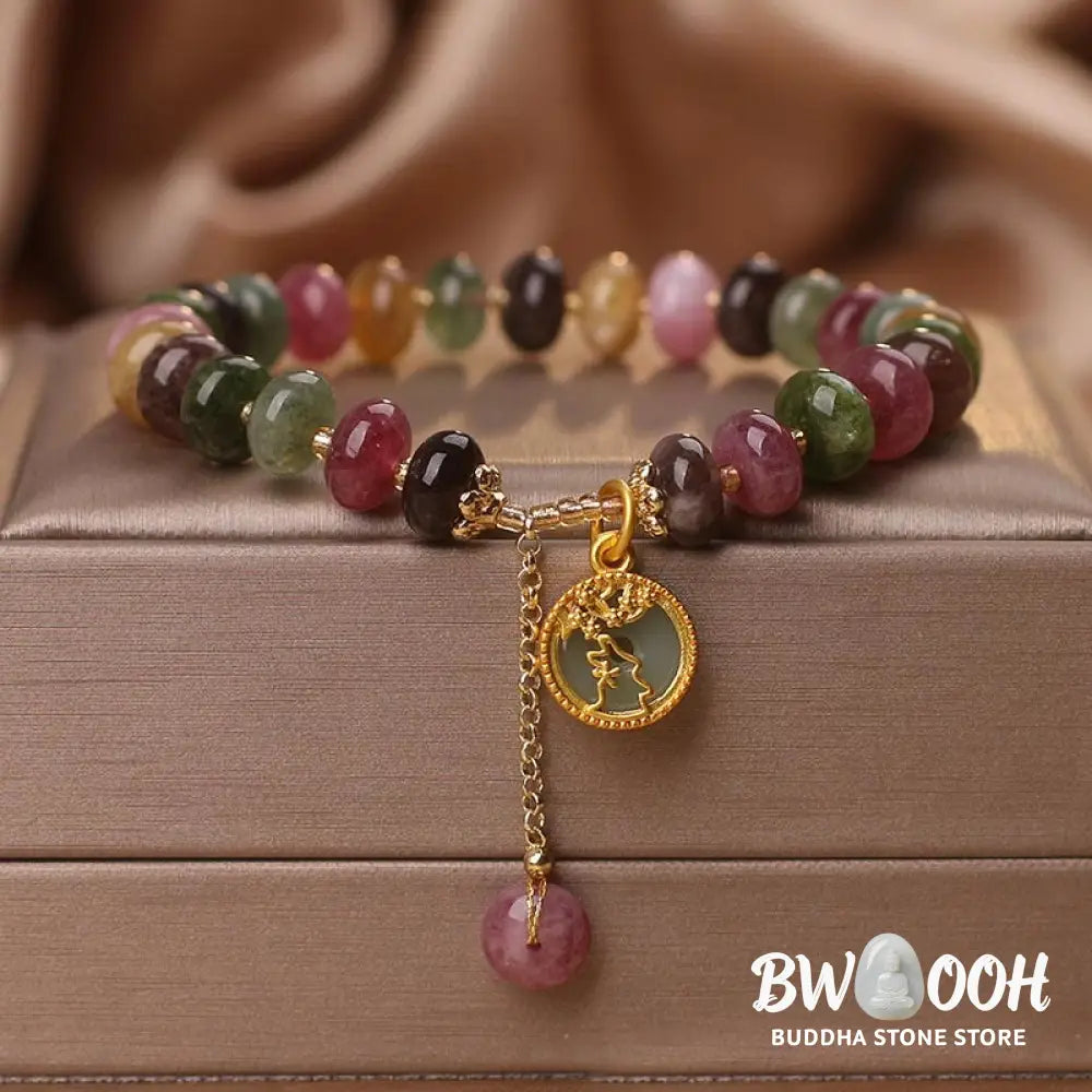 Buddha Stones Colorful Tourmaline Cute Flower Rabbit Charm Love Bracelet - BWOOOH - Tourmaline(Positive♥Love)(Wrist