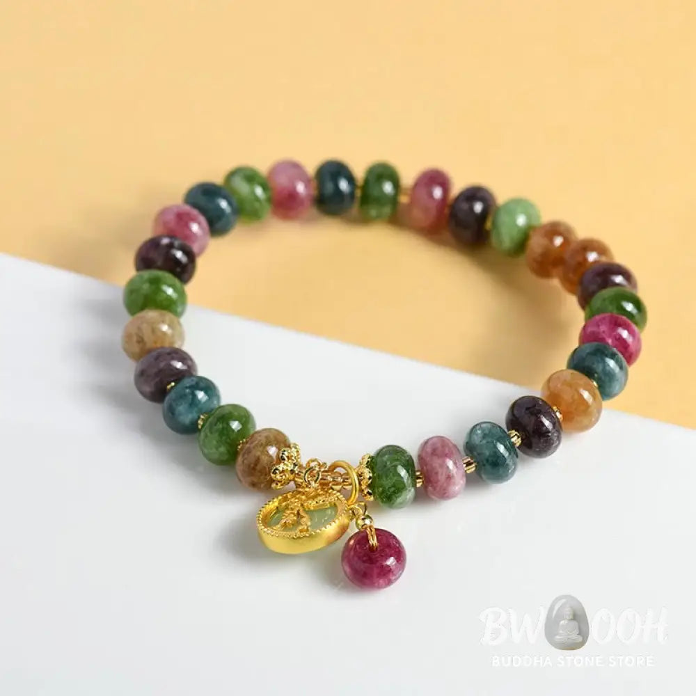 Buddha Stones Colorful Tourmaline Cute Flower Rabbit Charm Love Bracelet - BWOOOH - Tourmaline(Positive♥Love)(Wrist