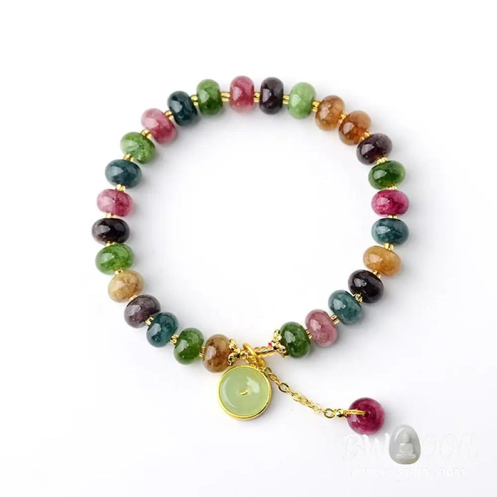 Buddha Stones Colorful Tourmaline Cute Flower Rabbit Charm Love Bracelet - BWOOOH - Tourmaline(Positive♥Love)(Wrist