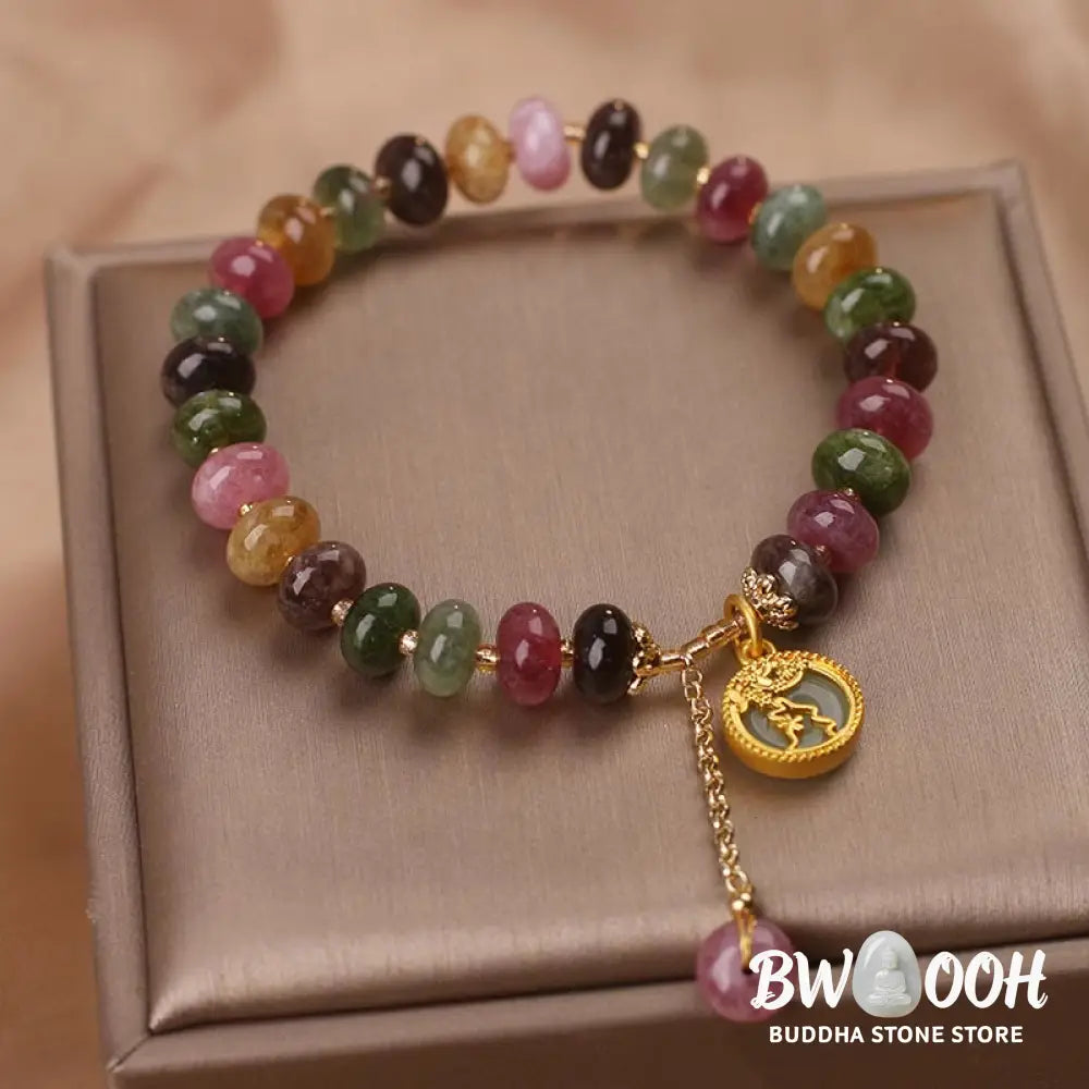 Buddha Stones Colorful Tourmaline Cute Flower Rabbit Charm Love Bracelet - BWOOOH - Tourmaline(Positive♥Love)(Wrist