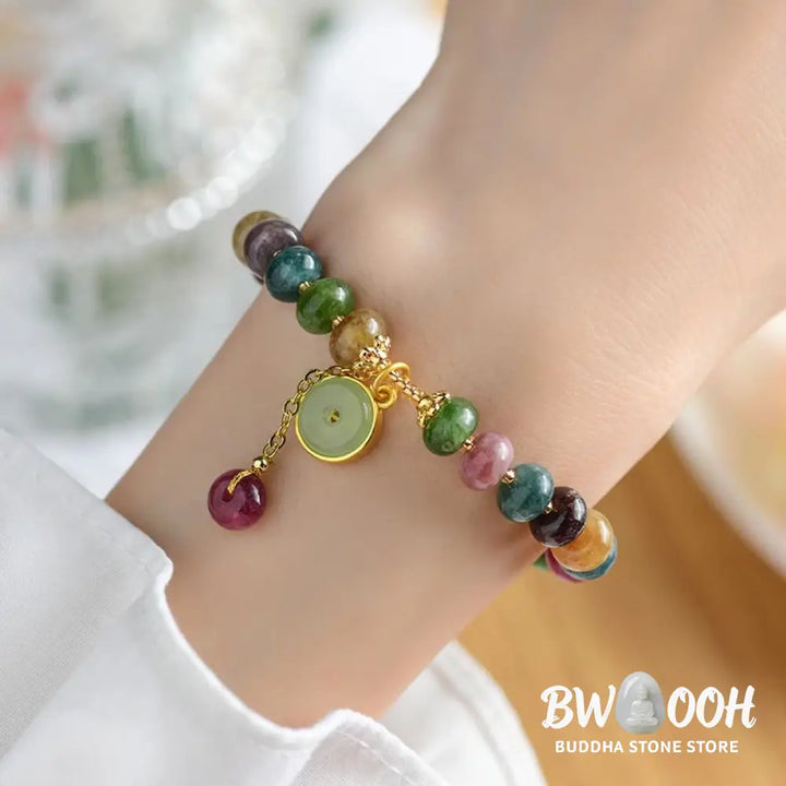 Buddha Stones Colorful Tourmaline Cute Flower Rabbit Charm Love Bracelet - BWOOOH - Tourmaline(Positive♥Love)(Wrist