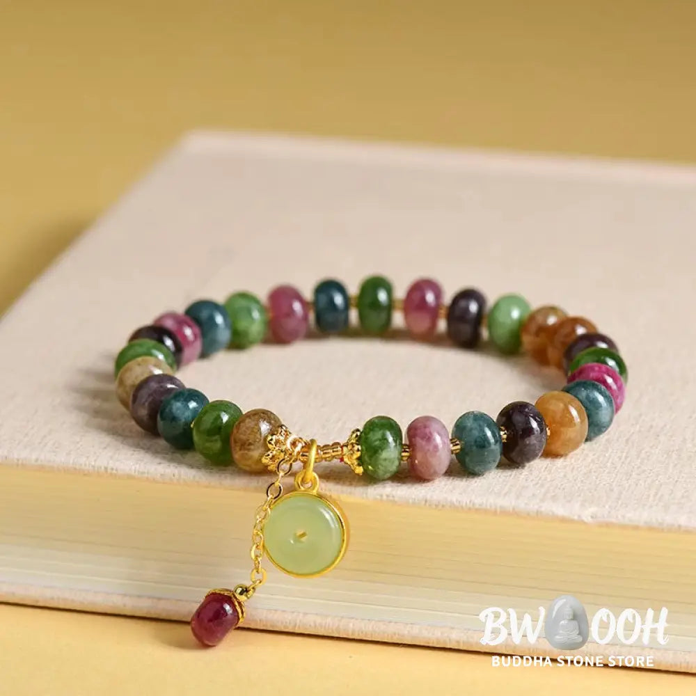 Buddha Stones Colorful Tourmaline Cute Flower Rabbit Charm Love Bracelet - BWOOOH - Tourmaline(Positive♥Love)(Wrist