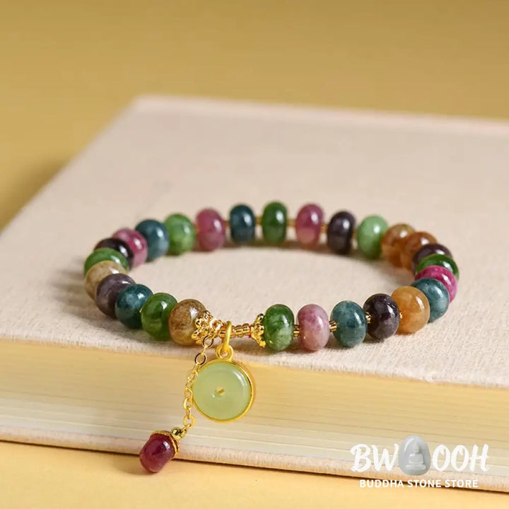 Buddha Stones Colorful Tourmaline Cute Flower Rabbit Charm Love Bracelet - BWOOOH - Tourmaline(Positive♥Love)(Wrist