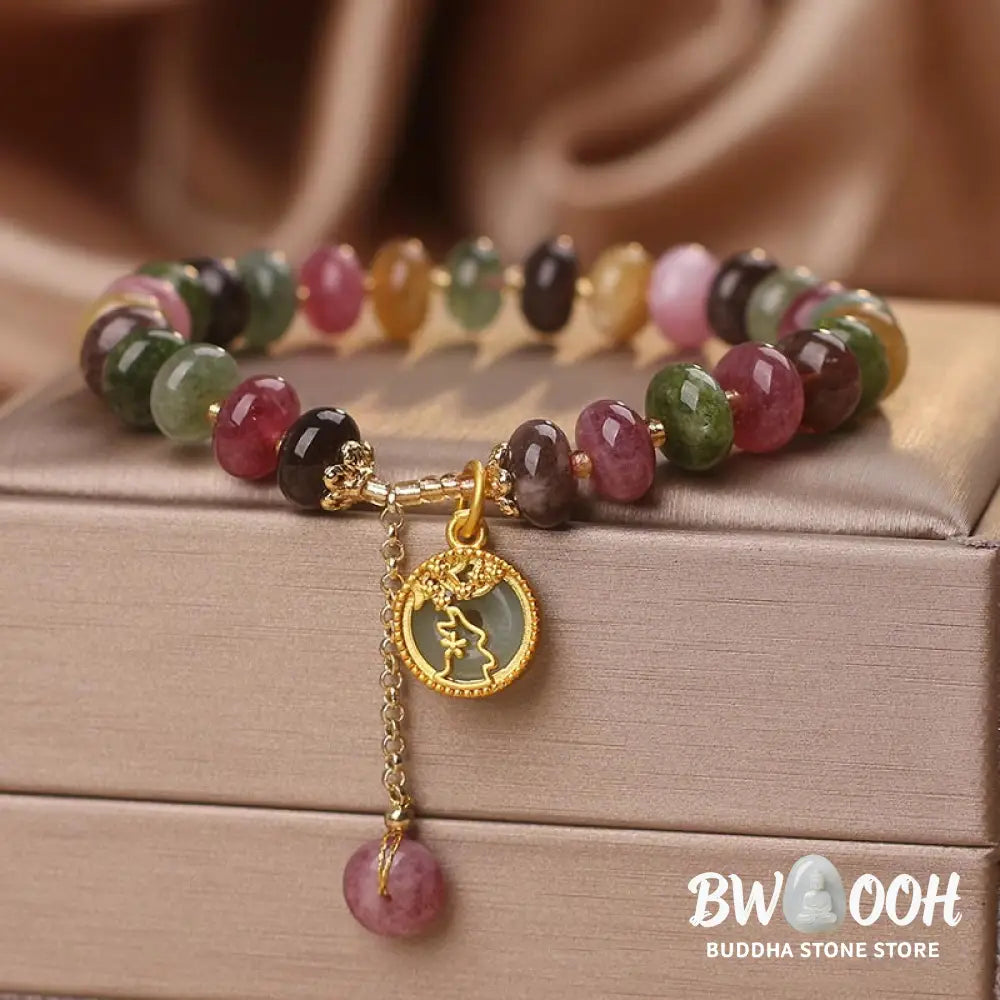 Buddha Stones Colorful Tourmaline Cute Flower Rabbit Charm Love Bracelet - BWOOOH - Tourmaline(Positive♥Love)(Wrist