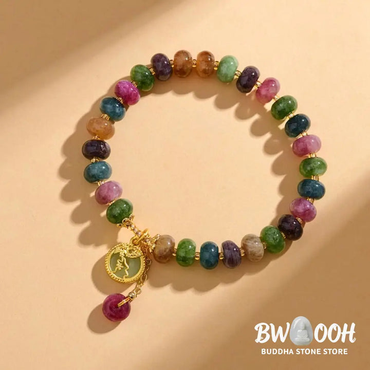 Buddha Stones Colorful Tourmaline Cute Flower Rabbit Charm Love Bracelet - BWOOOH - Tourmaline(Positive♥Love)(Wrist