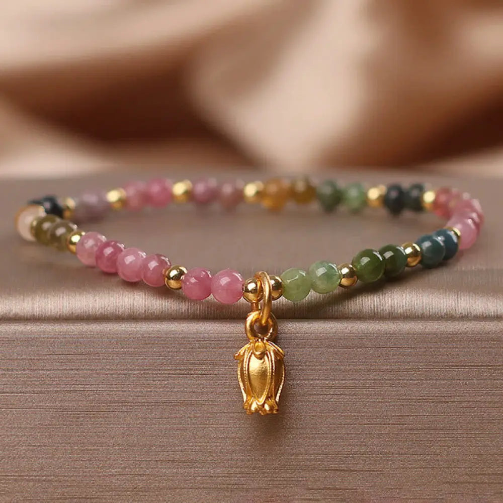Buddha Stones Colorful Tourmaline Flowers Positive Bracelet - BWOOOH - 4mm Tourmaline Anklet(Anklet Circumference:
