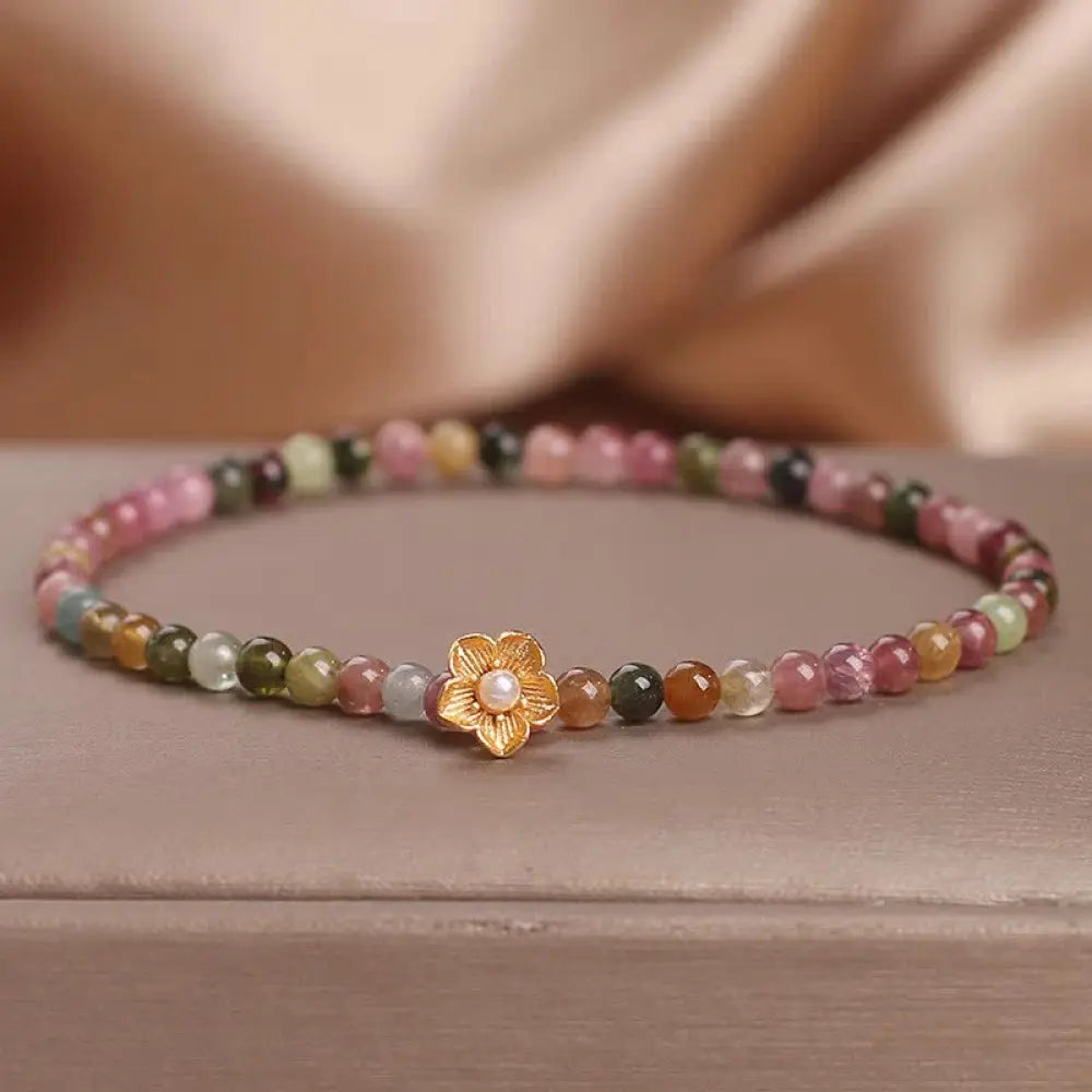 Buddha Stones Colorful Tourmaline Flowers Positive Bracelet - BWOOOH - 4mm Tourmaline Lily of the valley bracelet(Wrist