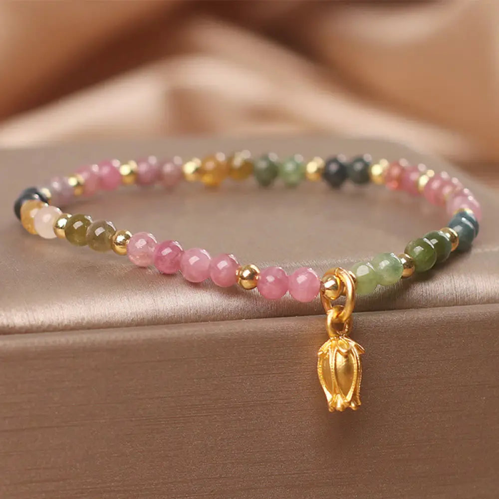 BWOOOH Colorful Tourmaline Flowers Positive Bracelet - BWOOOH - 4mm Tourmaline Bracelet(Wrist Circumference: