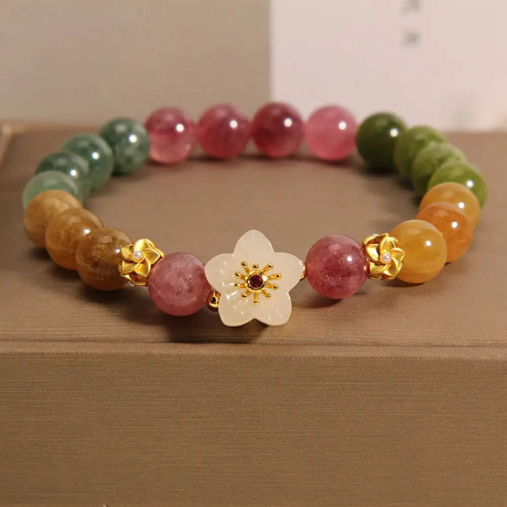 Buddha Stones Colorful Tourmaline Jade Flowers Love Bracelet - BWOOOH - Tourmaline(Positive♥Love)(Wrist Circumference