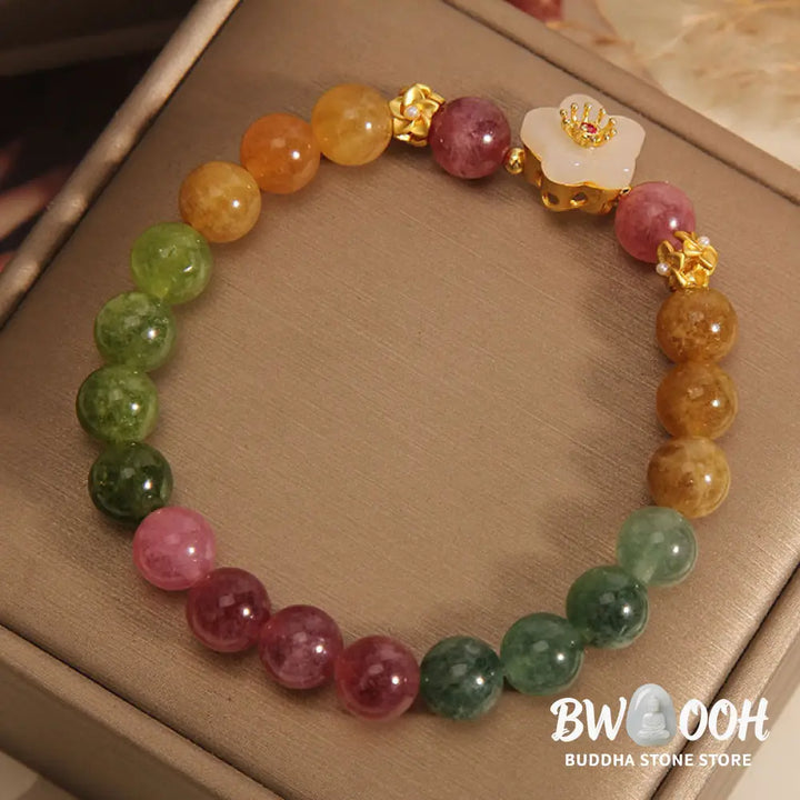 Buddha Stones Colorful Tourmaline Jade Flowers Love Bracelet - BWOOOH - Tourmaline(Positive♥Love)(Wrist Circumference