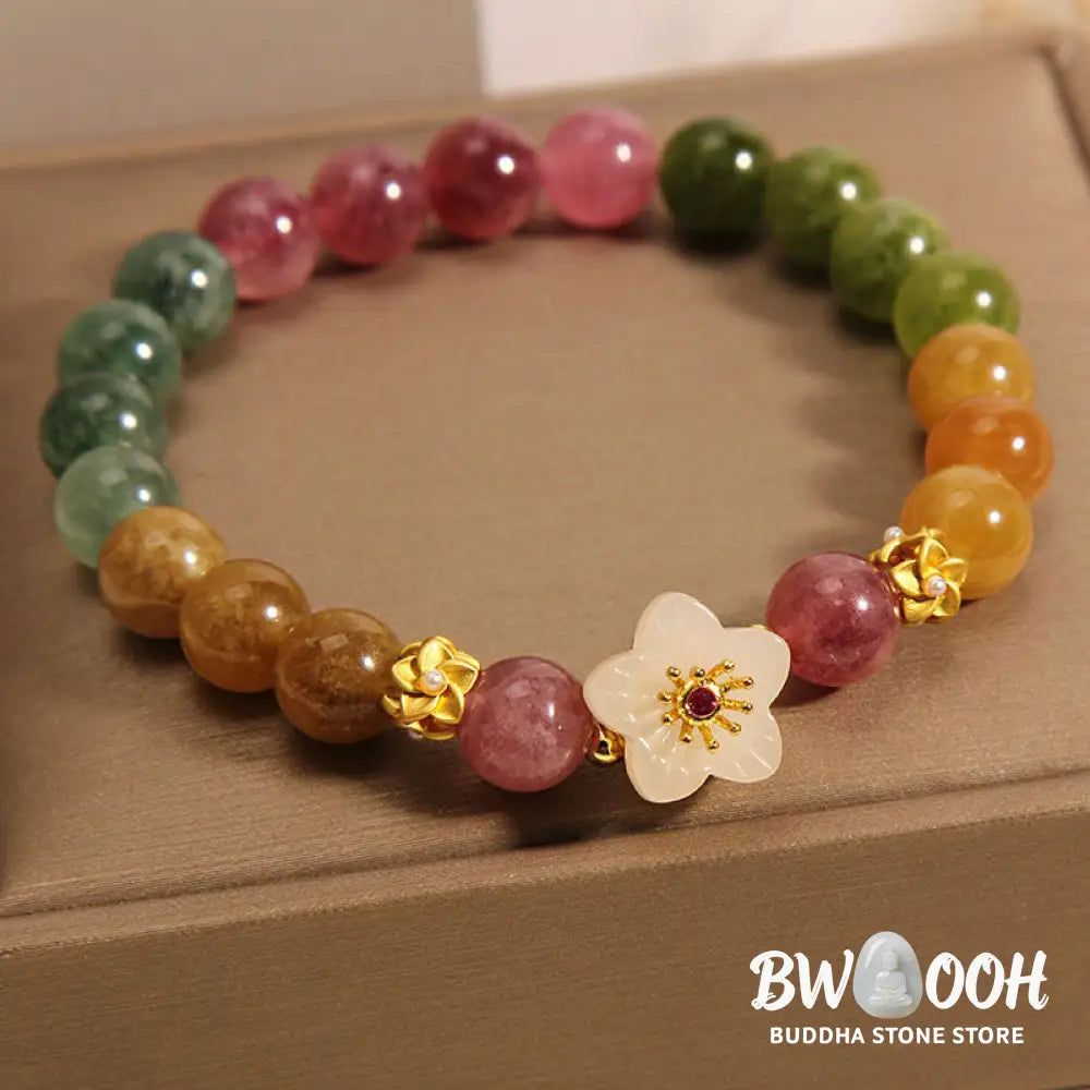 Buddha Stones Colorful Tourmaline Jade Flowers Love Bracelet - BWOOOH - Tourmaline(Positive♥Love)(Wrist Circumference