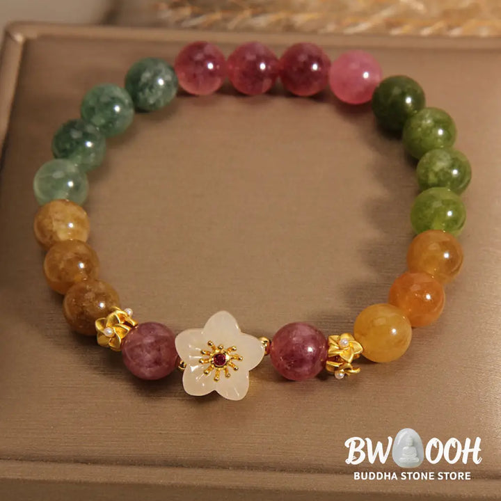 Buddha Stones Colorful Tourmaline Jade Flowers Love Bracelet - BWOOOH - Tourmaline(Positive♥Love)(Wrist Circumference