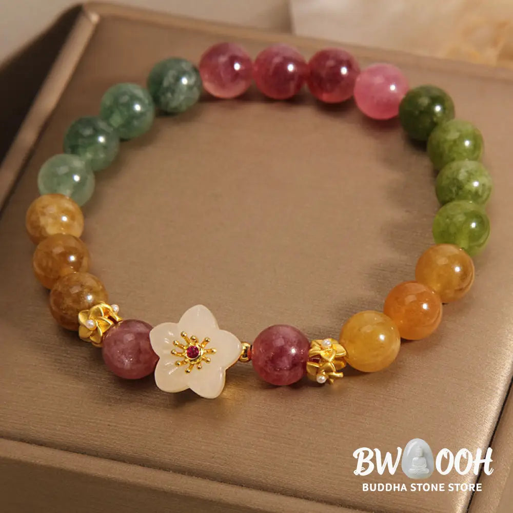 Buddha Stones Colorful Tourmaline Jade Flowers Love Bracelet - BWOOOH - Tourmaline(Positive♥Love)(Wrist Circumference