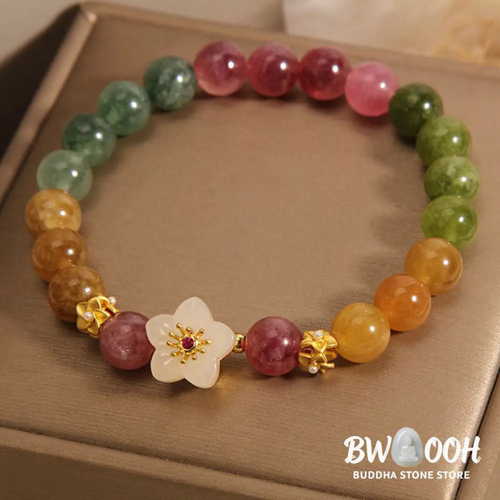 Buddha Stones Colorful Tourmaline Jade Flowers Love Bracelet - BWOOOH - Tourmaline(Positive♥Love)(Wrist Circumference