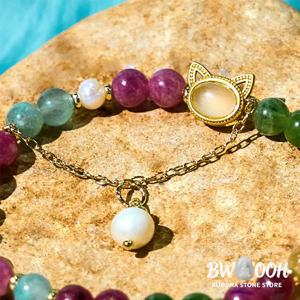 Buddha Stones Colorful Tourmaline Lucky Cat Positive Bracelet - BWOOOH - Bracelet