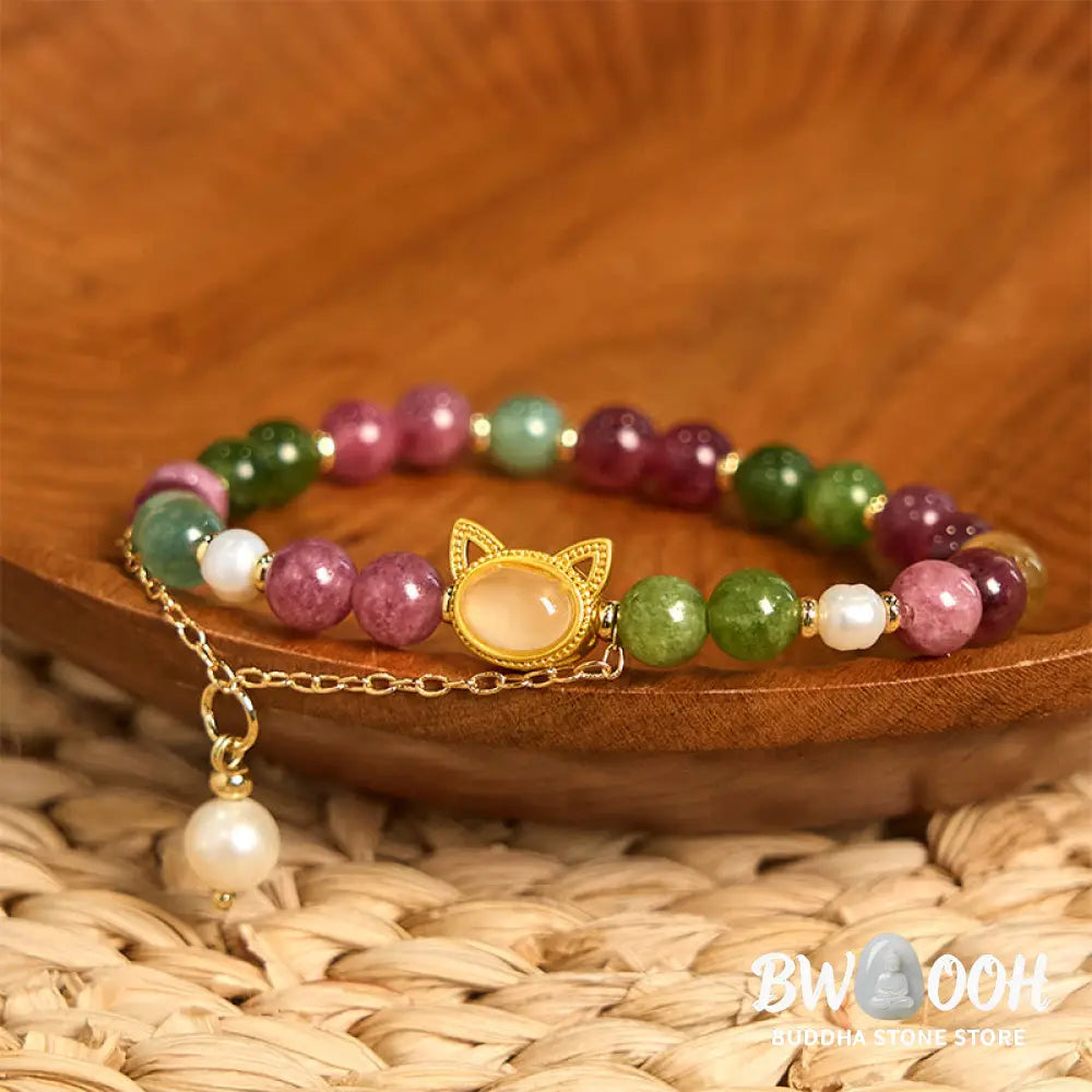 Buddha Stones Colorful Tourmaline Lucky Cat Positive Bracelet - BWOOOH - Bracelet