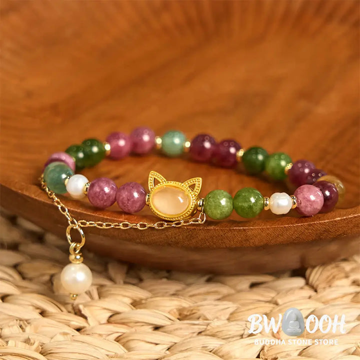 Buddha Stones Colorful Tourmaline Lucky Cat Positive Bracelet - BWOOOH - Bracelet