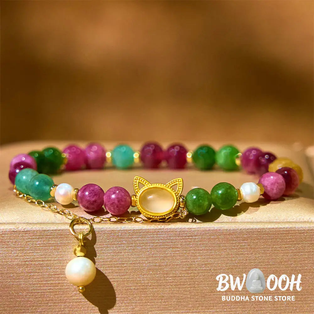 Buddha Stones Colorful Tourmaline Lucky Cat Positive Bracelet - BWOOOH - Bracelet