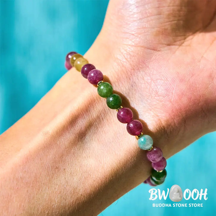 Buddha Stones Colorful Tourmaline Lucky Cat Positive Bracelet - BWOOOH - Bracelet