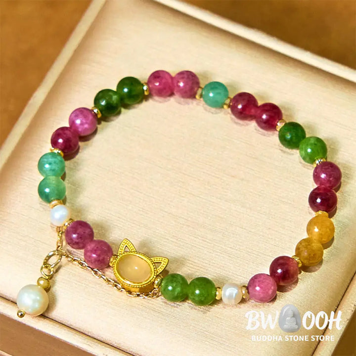 Buddha Stones Colorful Tourmaline Lucky Cat Positive Bracelet - BWOOOH - Bracelet