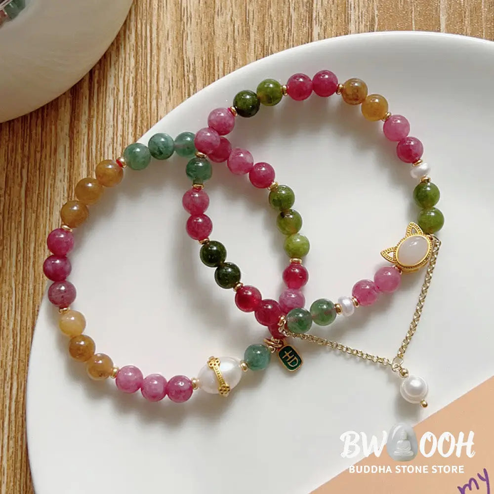 Buddha Stones Colorful Tourmaline Lucky Cat Positive Bracelet - BWOOOH - Bracelet